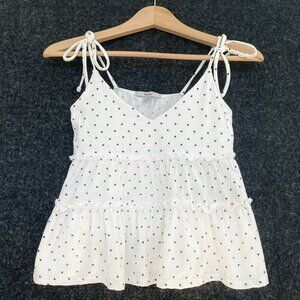Papaya Womens Babydoll Tie Straps Camisole Tiered Cropped Tiny Heart Print